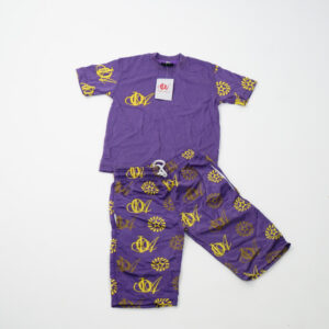 Purple t-shirt and short set with gold logo print